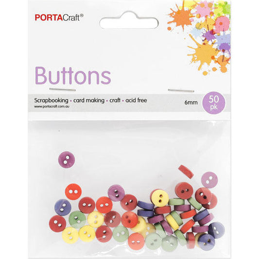 Buttons Round  6mm 50pk Multicolour Dark Basics