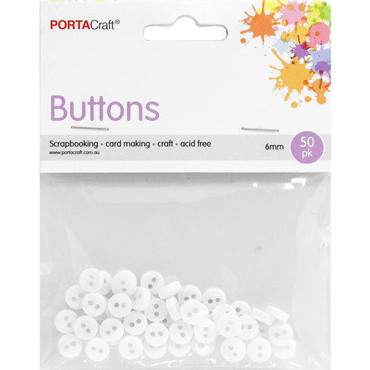 Buttons Round  6mm 50pk White