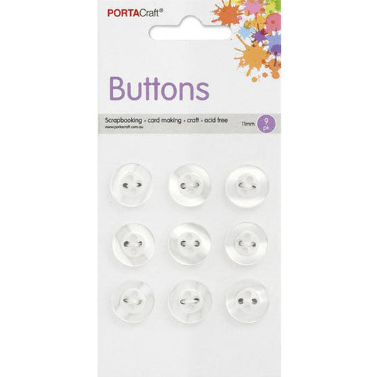 Buttons Round 11mm 9pk Clear Pearl