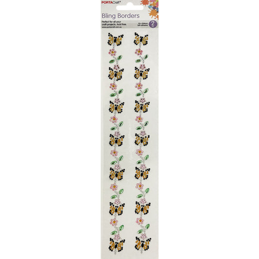 Rhinestone Borders 20mm 30cm 2 Strips - Butterflies