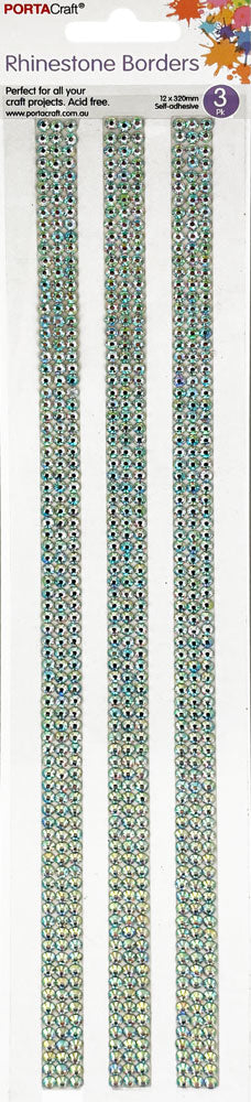Rhinestone Borders 12mm 30cm 3 Strips - Iridescent Clear