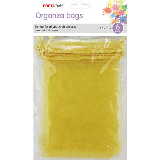 Organza Bags  95x150mm 6pk  05 Gold