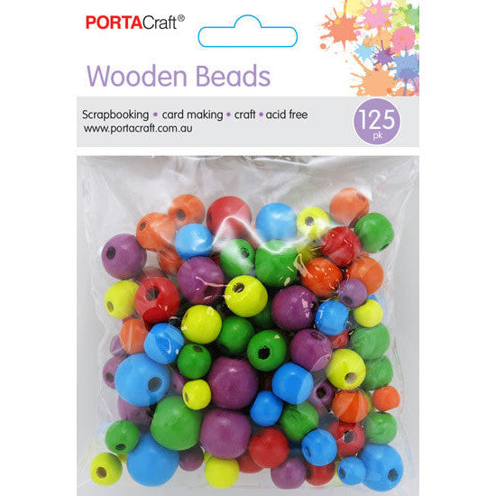 Beads Wooden Round Assorted Sizes 125pk