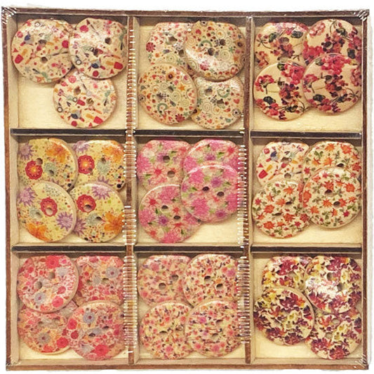 Buttons Round 20mm 36pk Wooden 9 Compartment Tray