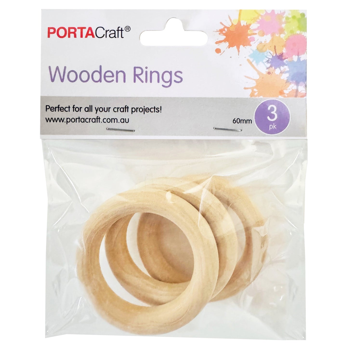 Wooden Rings 60mm 3pk