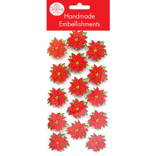 Handmade Poinsettia Embellishments 15pk