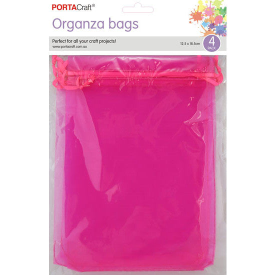 Organza Bags 125x185mm 4pk  10 Hot Pink