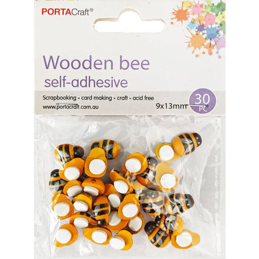 Wooden Bees Self-Adhesive 9x13mm 30pk