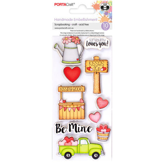 Handmade Glitter Embellishments - Love & Kisses 10pk