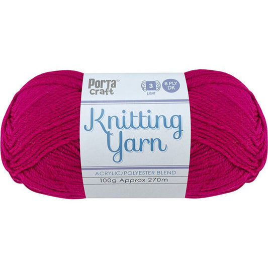 Knitting Yarn 100g 270m 8ply - Solid Fuchsia