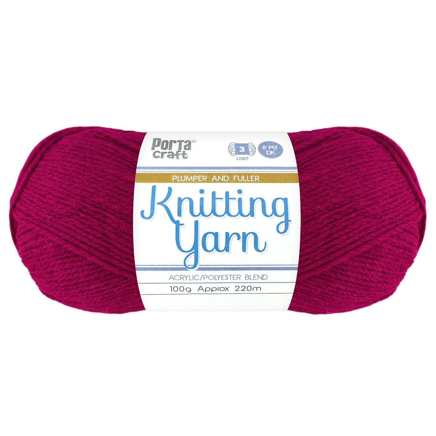 Knitting Yarn 100g 220m 8ply - Solid Fuchsia (NEW)