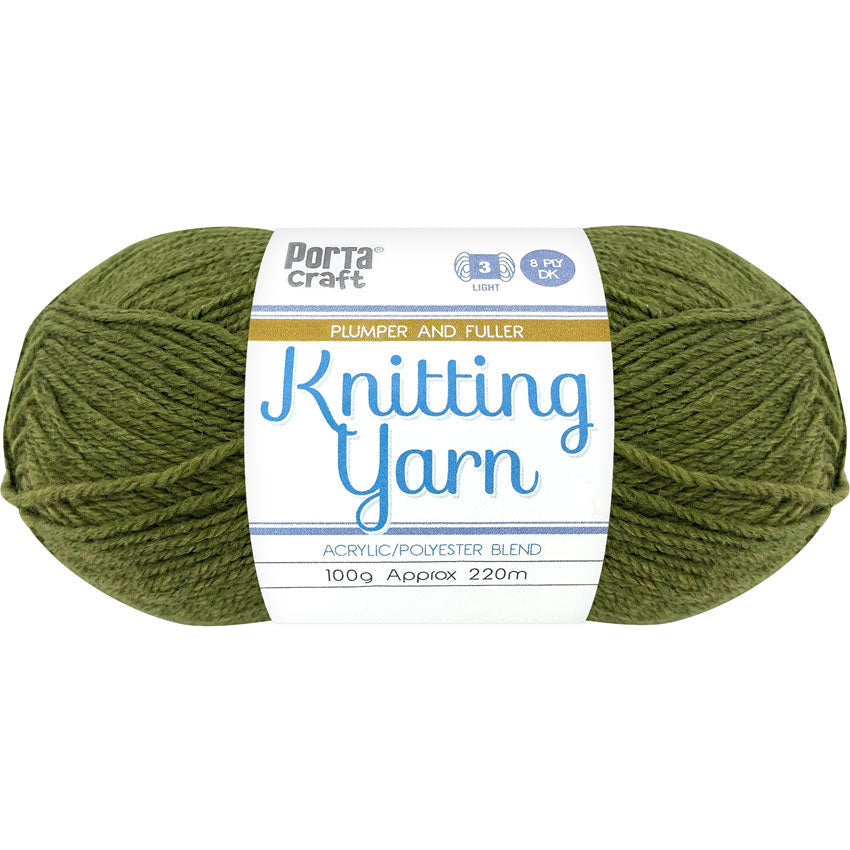 Knitting Yarn 100g 220m 8ply - Solid Army (NEW)