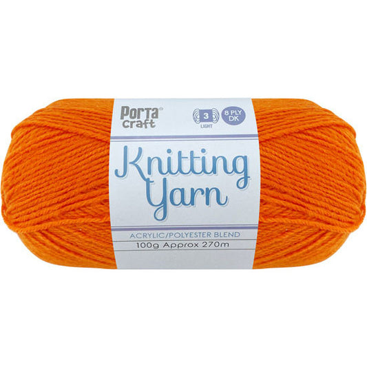 Knitting Yarn 100g 270m 8ply - Solid Tangerine