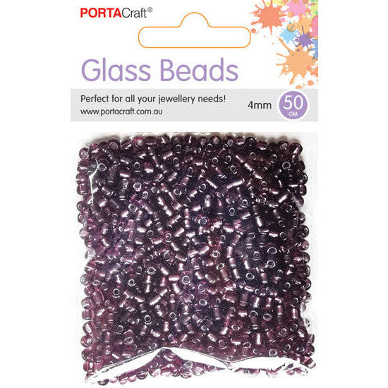 Porta Craft Plum Translucent Glass Beads 3mm 50g Pack