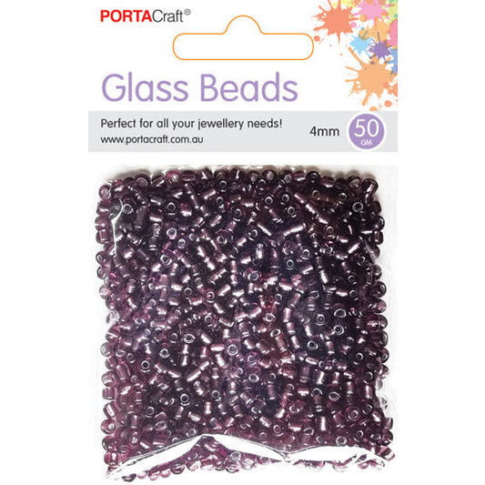 Porta Craft Plum Translucent Glass Beads 3mm 50g Pack