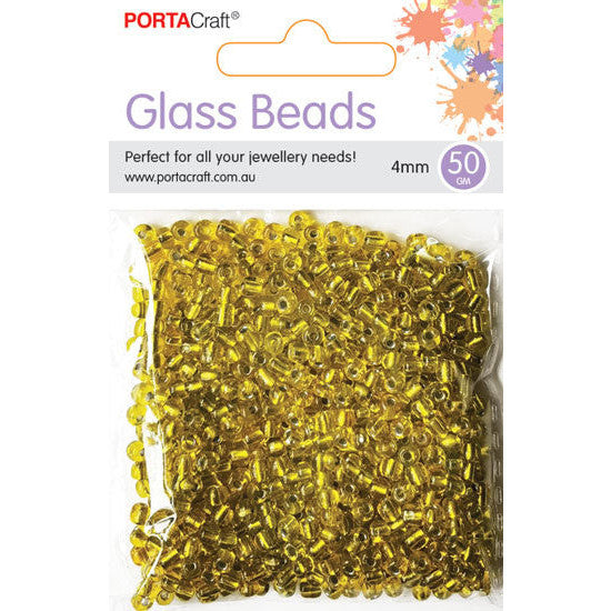 Porta Craft Yellow Translucent Glass Beads 3mm 50g Pack