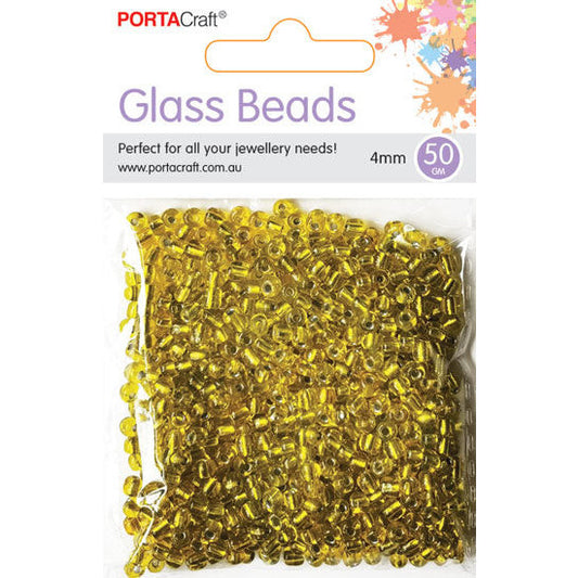 Porta Craft Yellow Translucent Glass Beads 3mm 50g Pack