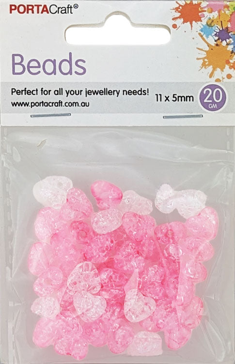 Glitter Heart Beads 11x5mm 20g - Pink & White