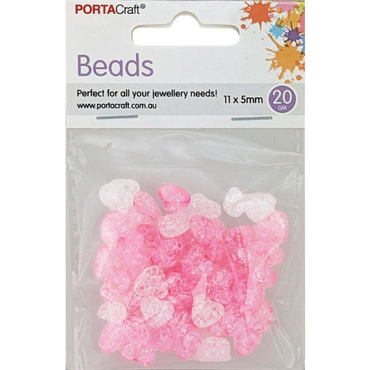 Glitter Heart Beads 11x5mm 20g - Pink & White