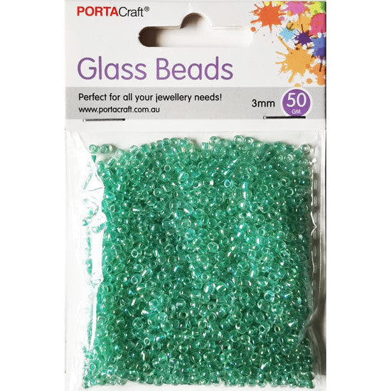 Porta Craft Aqua Translucent Glass Beads 3mm 50g Pack