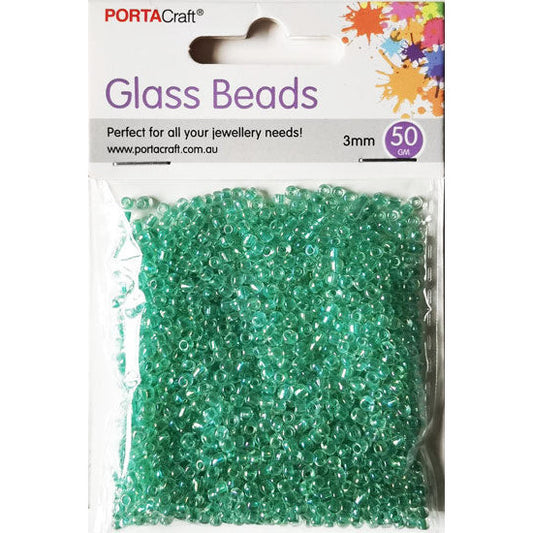 Porta Craft Aqua Translucent Glass Beads 3mm 50g Pack