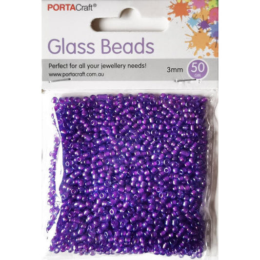 Porta Craft Purple Translucent Glass Beads 3mm 50g Pack
