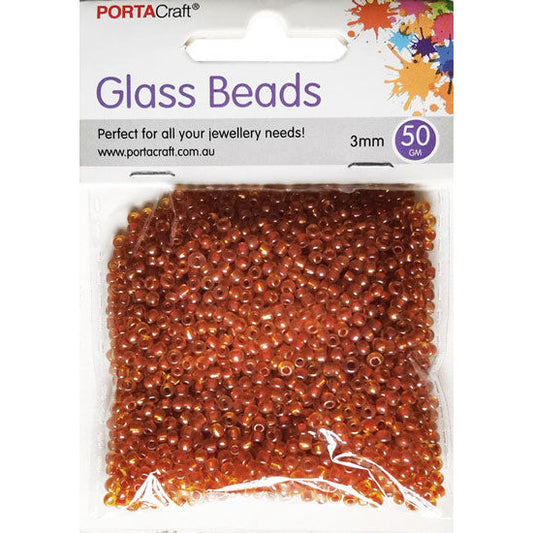 Porta Craft Burnt Orange Translucent Glass Beads 3mm 50g Pack