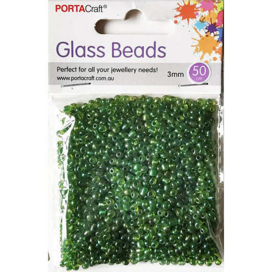 Porta Craft Green Translucent Glass Beads 3mm 50g Pack