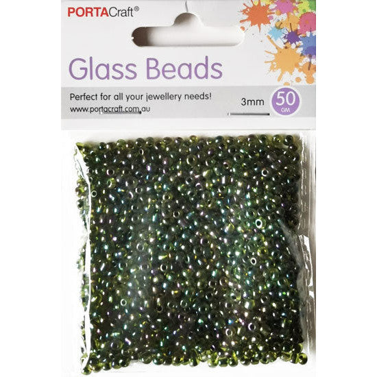 Porta Craft Pickle Translucent Glass Beads 3mm 50g Pack