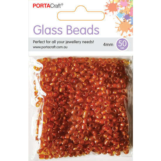 Porta Craft Burnt Orange Translucent Glass Beads 4mm 50g Pack