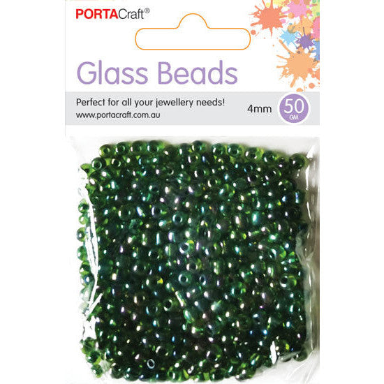 Porta Craft Green Translucent Glass Beads 3mm 50g Pack