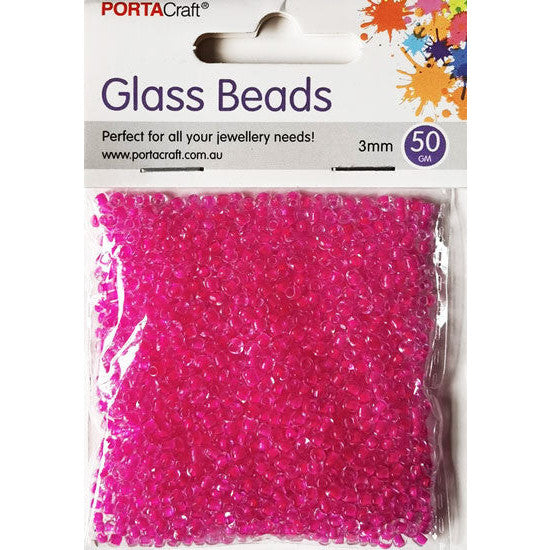 Porta Craft Deep Pink Translucent Glass Beads 3mm 50g Pack