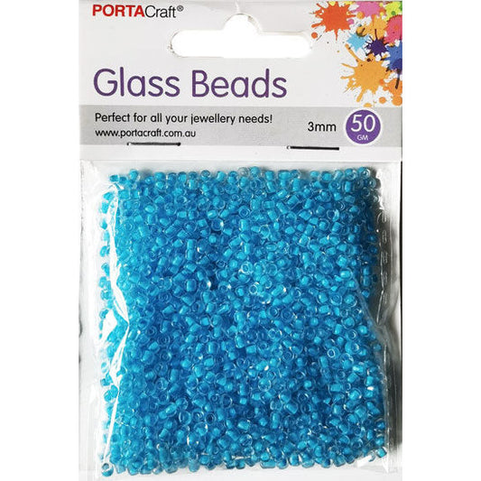 Porta Craft Blue Translucent Glass Beads 3mm 50g Pack