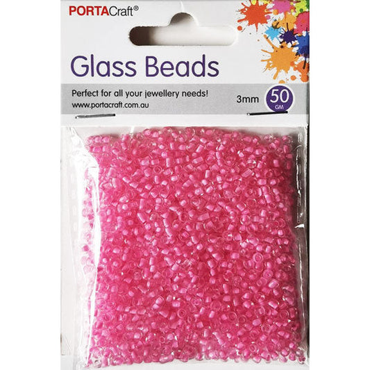 Porta Craft Light Pink Translucent Glass Beads 3mm 50g Pack