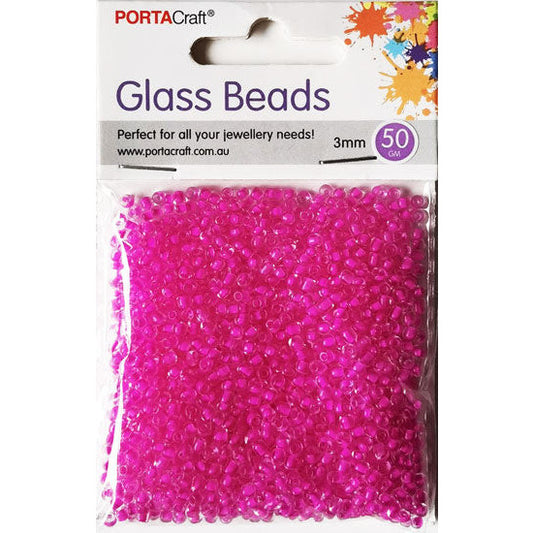 Porta Craft Hibiscus Pink Translucent Glass Beads 3mm 50g Pack