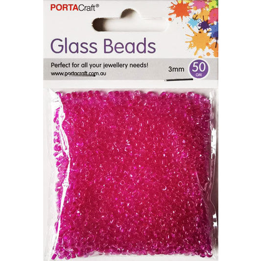 Porta Craft Fuchsia Translucent Glass Beads 3mm 50g Pack