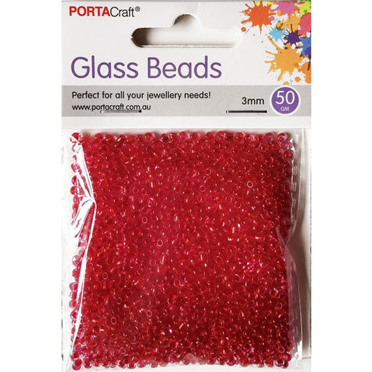 Porta Craft Ruby Translucent Glass Beads 3mm 50g Pack