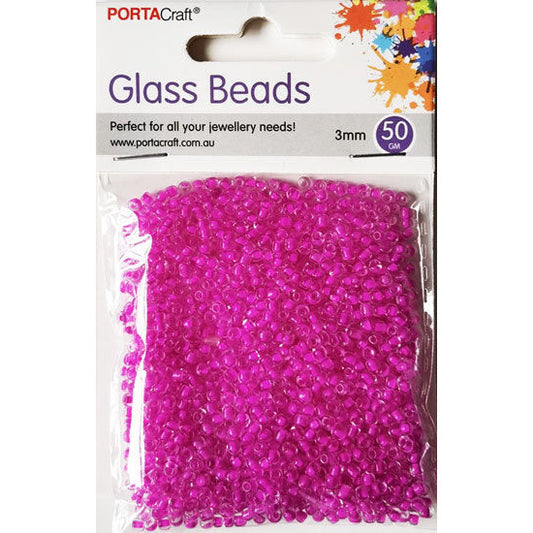 Porta Craft Rose Pink Translucent Glass Beads 3mm 50g Pack