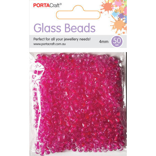 Porta Craft Deep Pink Translucent Glass Beads 3mm 50g Pack