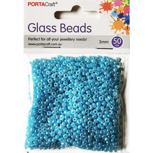 Porta Craft Light Blue Glass Pearl Beads 3mm 50g Pack