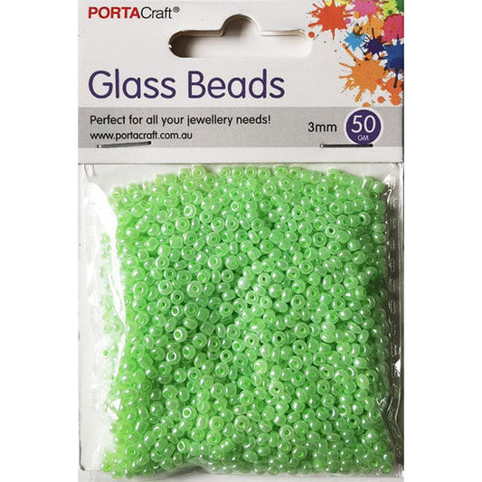 Porta Craft Green Glass Pearl Beads 3mm 50g Pack