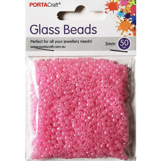 Porta Craft Pink Glass Pearl Beads 3mm 50g Pack