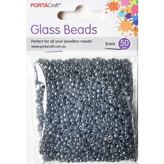 Glass Beads 3mm 50g - Silver