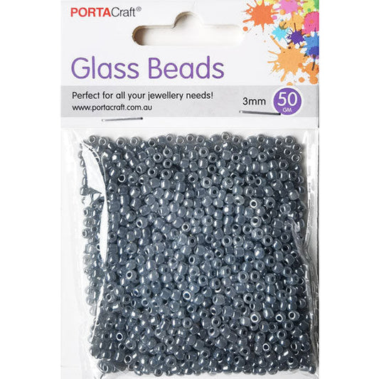 Glass Beads 3mm 50g - Silver