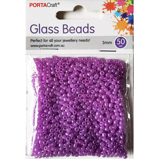 Porta Craft Purple Glass Pearl Beads 3mm 50g Pack