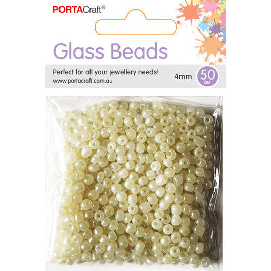 Porta Craft Cream Glass Pearl Beads 4mm 50g Pack