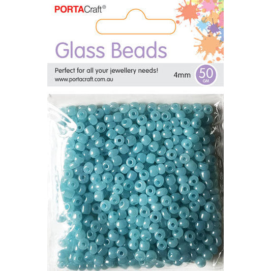 Porta Craft Light Blue Glass Pearl Beads 4mm 50g Pack