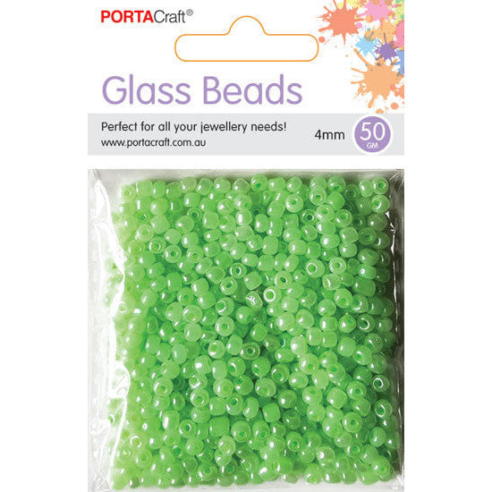 Porta Craft Green Glass Pearl Beads 4mm 50g Pack