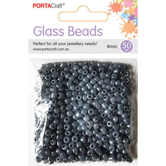 Porta Craft Silver Glass Pearl Beads 4mm 50g Pack