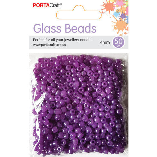 Porta Craft Purple Glass Pearl Beads 4mm 50g Pack